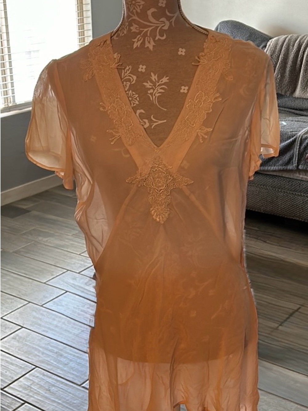 Together Sheer Peach Lace-Trim Tunic